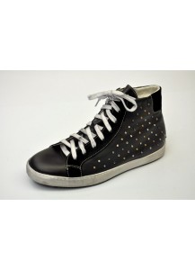 SNEAKER ALTO CAMOSCIO+PELLE NERO+BORCHIE